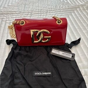 Dolce & Gabbana Glossy Red Mini Bag with Gold Accents